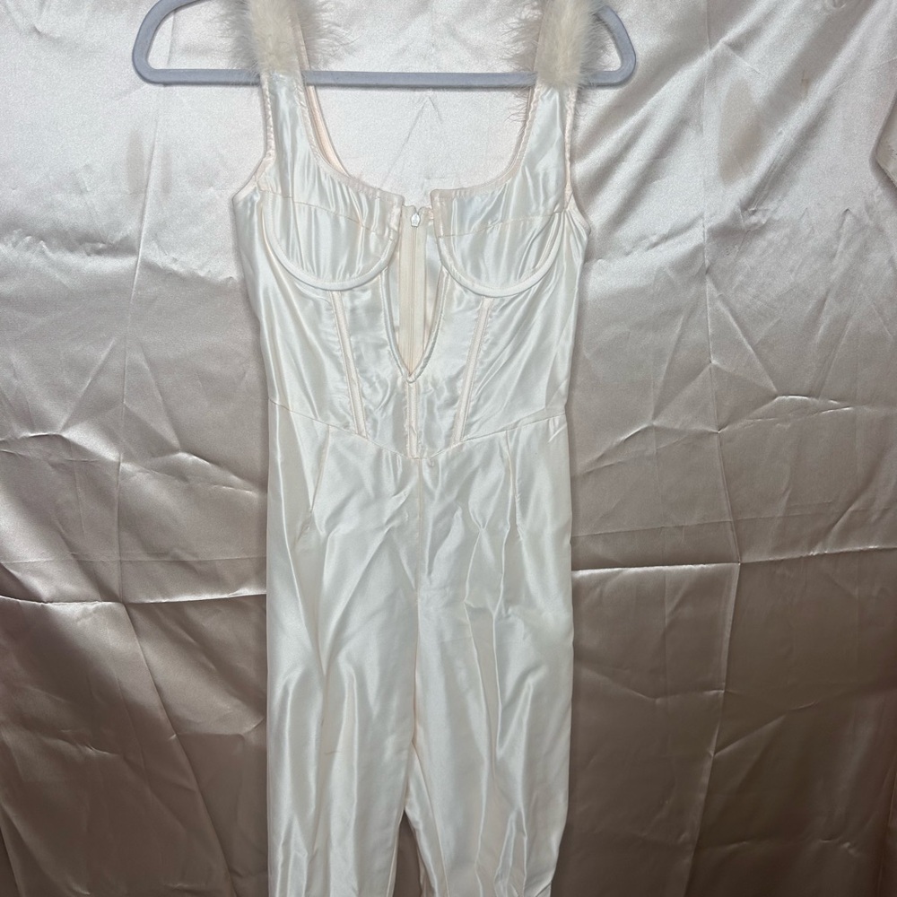 Elegant Cream Satin Jumpsuit/ Romper